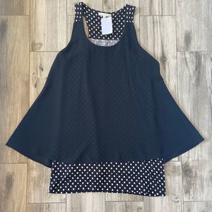 NWT Le Lis Womens Black & Ivory Dot Tank Top Size Small